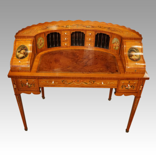Edwardian satinwood decorated Carlton House desk front