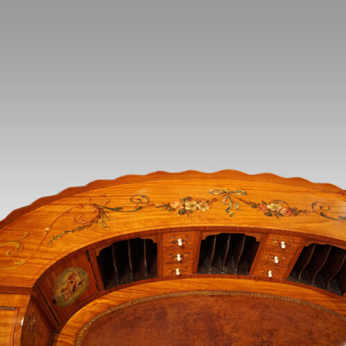 Edwardian satinwood decorated Carlton House desk pigeon holes