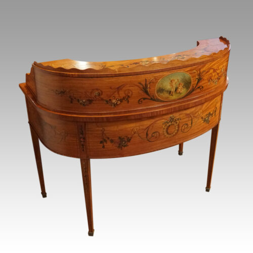 Edwardian satinwood decorated Carlton House desk rear