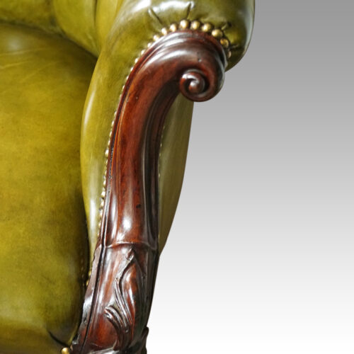 Victorian button back leather easy chair arm scroll