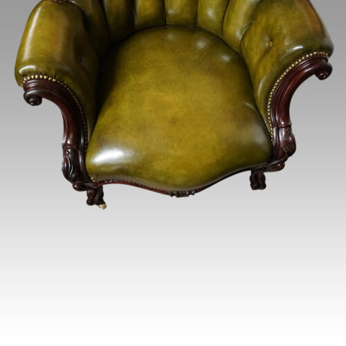 Victorian button back leather easy chair front edge