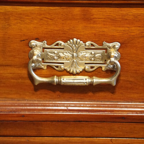 Edwardian walnut Wellington chest handle