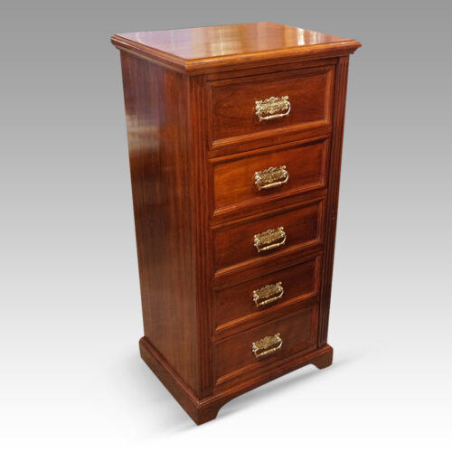 Edwardian walnut Wellington chest side angle