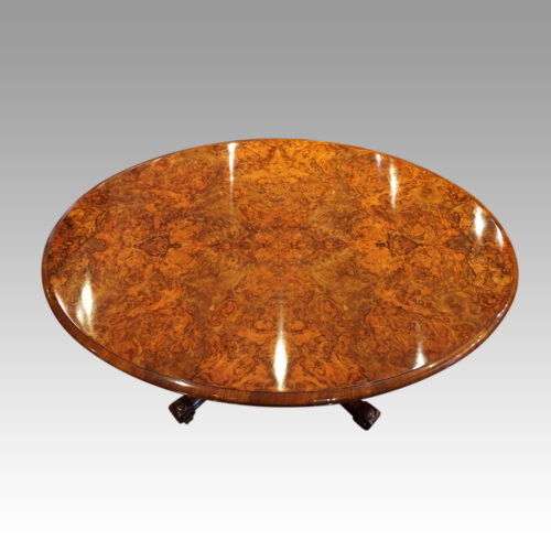 Fine Victorian burr walnut coffee table top view