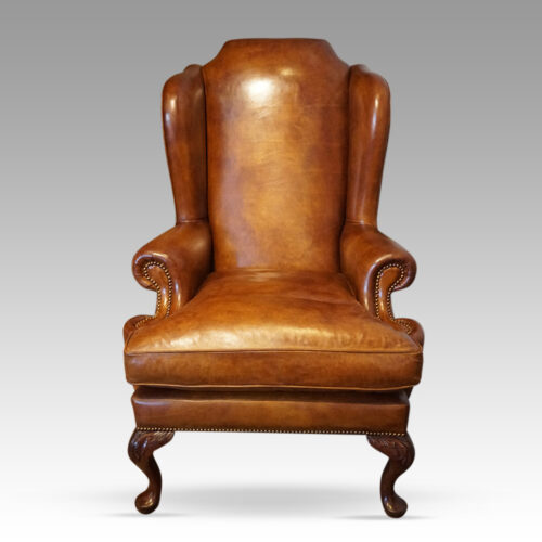 Leather Queen Anne style wingchair