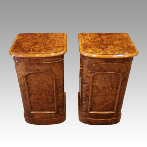 Pair Victorian walnut bow bedsides