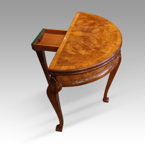 Queen Anne style demi lune card table storage