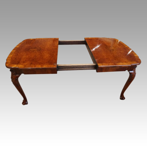 Queen Anne style walnut extending dining table open