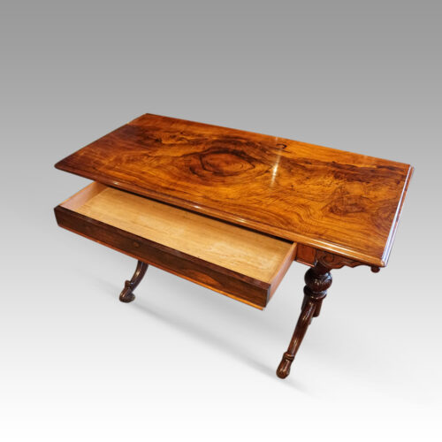 Victorian rosewood library table drawer open