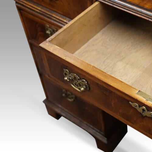 Walnut Georgian style pedestal desk oak lining