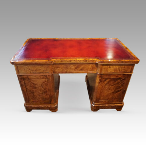 Victorian burr walnut pedestal desk back view