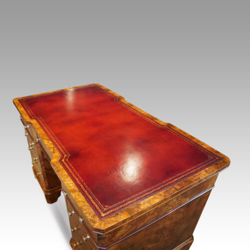 Victorian burr walnut pedestal desk leather
