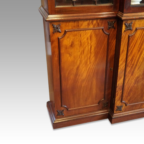 George III mahogany breakfront bookcase cupboard end door
