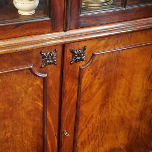George III mahogany breakfront bookcase cupboard doors