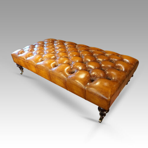 Large deep buttoned leather stool top angle