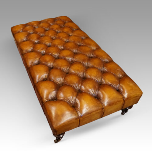 Large deep buttoned leather stool top view