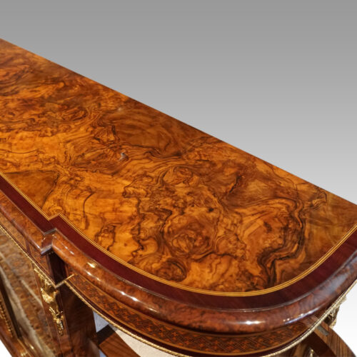 Victorian walnut display cabinet bow top
