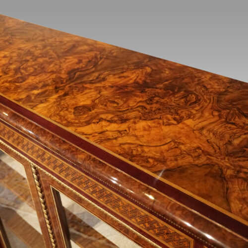 Victorian walnut display cabinet centre top