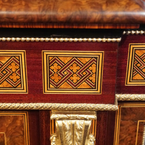 Victorian walnut display cabinet detail inlay