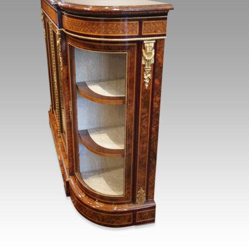 Victorian walnut display cabinet end view