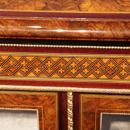 Victorian walnut display cabinet inlay frieze