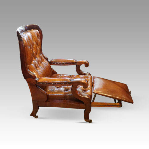 Antique reclining library chair stool out