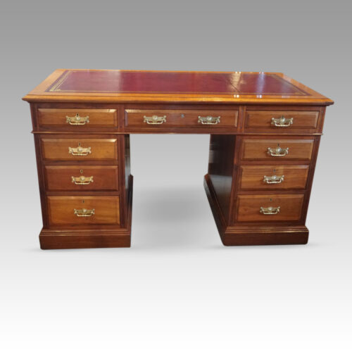 Edwardian walnut Maple & co pedestal desk front