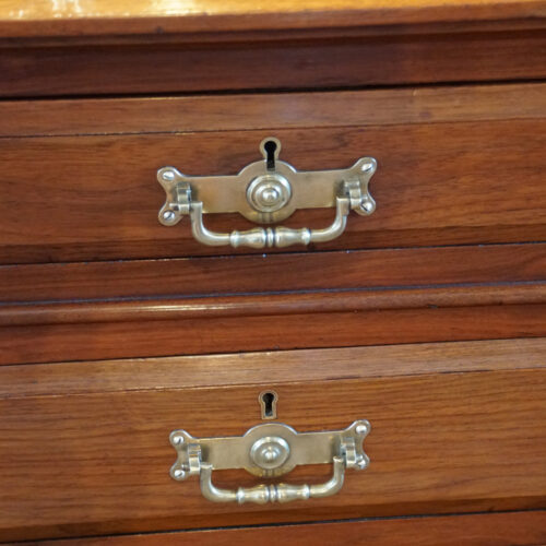 Edwardian walnut Maple & co pedestal desk handles