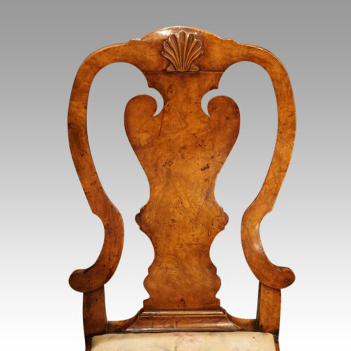 Pair of George I walnut side chairs back view