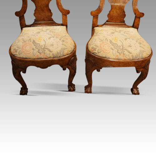 Pair of George I walnut side chairs embroidered seats