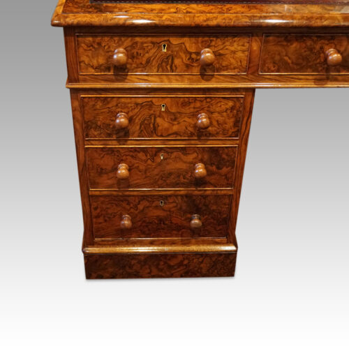 Victorian burr walnut pedestal desk drawers
