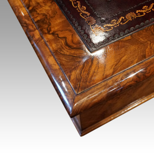 Victorian burr walnut pedestal desk moulding
