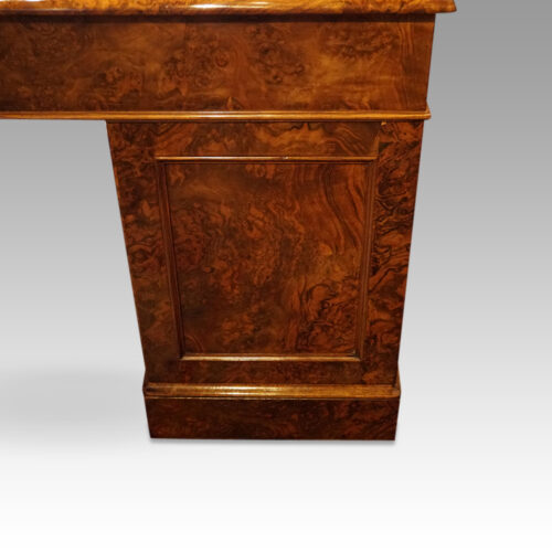 Victorian burr walnut pedestal desk panel back