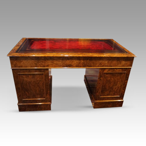 Victorian burr walnut pedestal desk rear