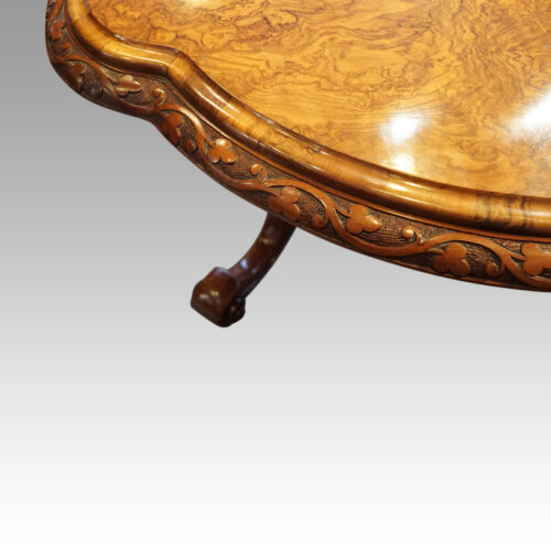 Victorian shaped walnut loo table carved edge