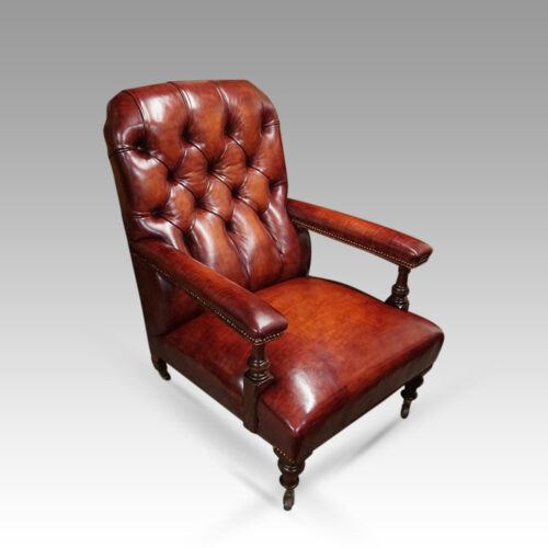 Victorian red leather easy chair angle