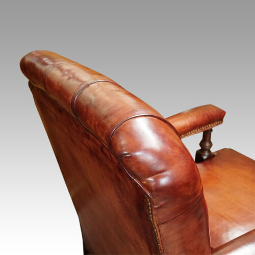 Victorian red leather easy chair back roll