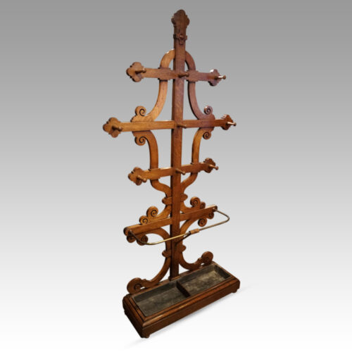 Antique Gothic oak hallstand angle