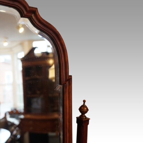 Edwardian walnut cheval mirror shaped shoulder