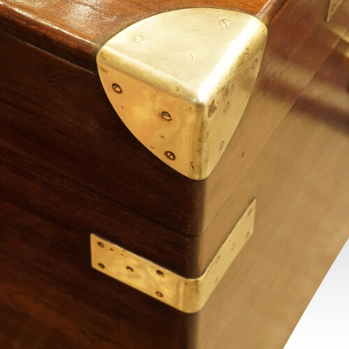 Large Victorian teak military chest corner