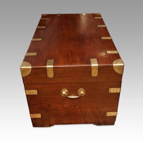 Large Victorian teak military chest end view