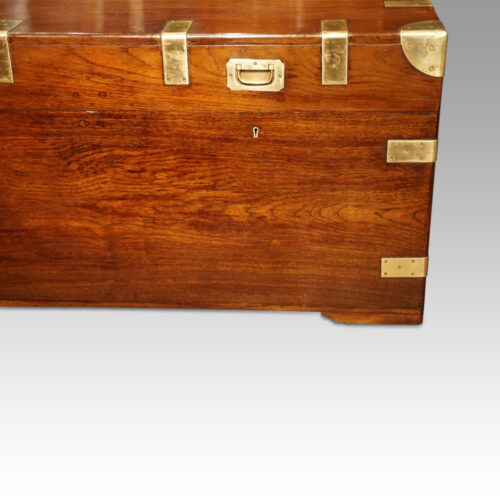 Large Victorian teak military chest front lifting lid