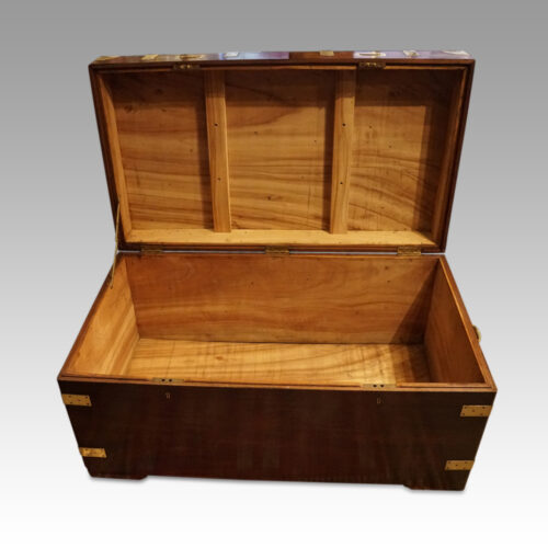 Large Victorian teak military chest interior