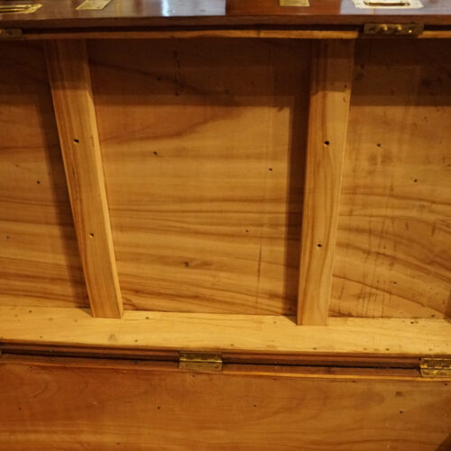 Large Victorian teak military chest interior lid