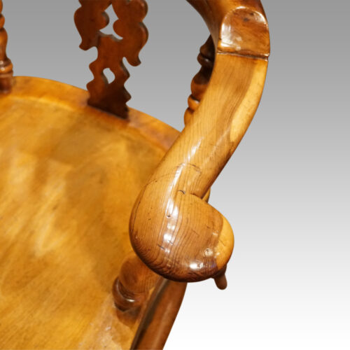 Pair of Antique yew Yorkshire broad arms arm view
