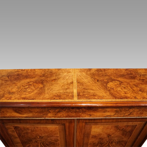 Victorian inlaid walnut pier cabinet top detail