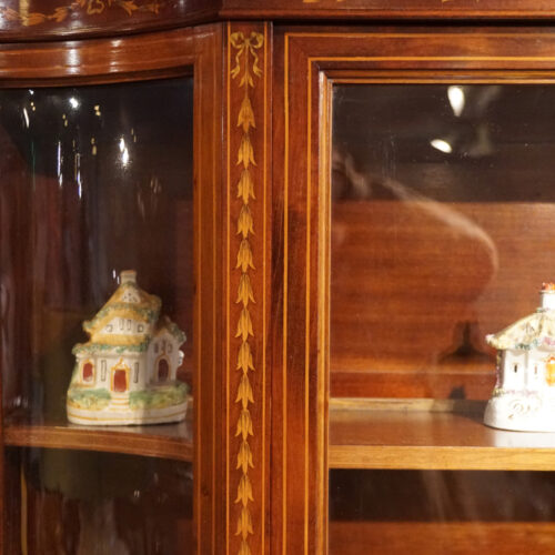 Edwardian Maple & co display cabinet bellflower inlay