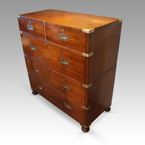 Victorian teak campaign chest at angle
