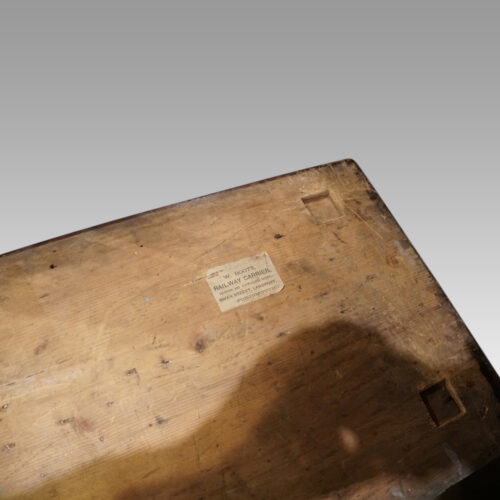 Victorian teak campaign chest label