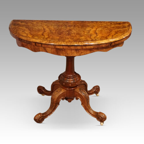Victorian walnut demi lune cardtable